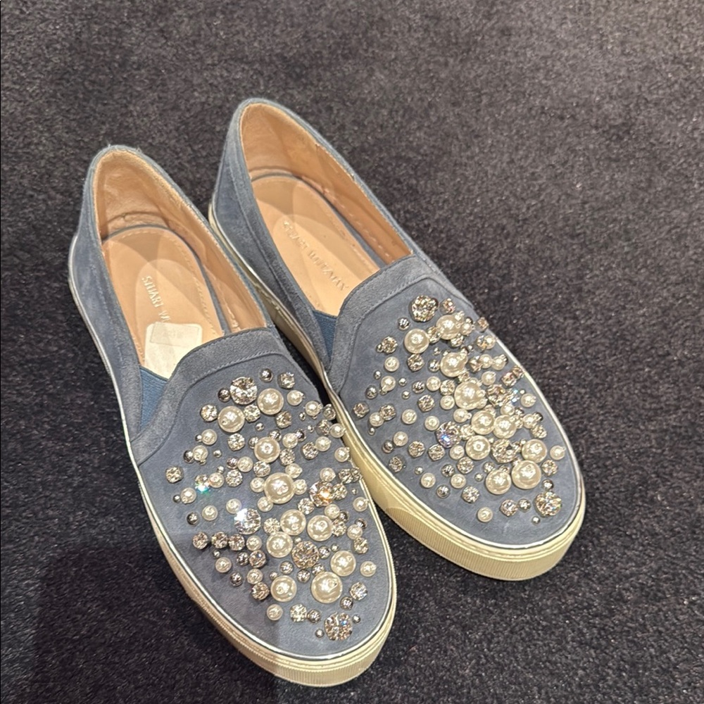 Stuart Weitzman Blue Sneakers with Sparkling Embellishments